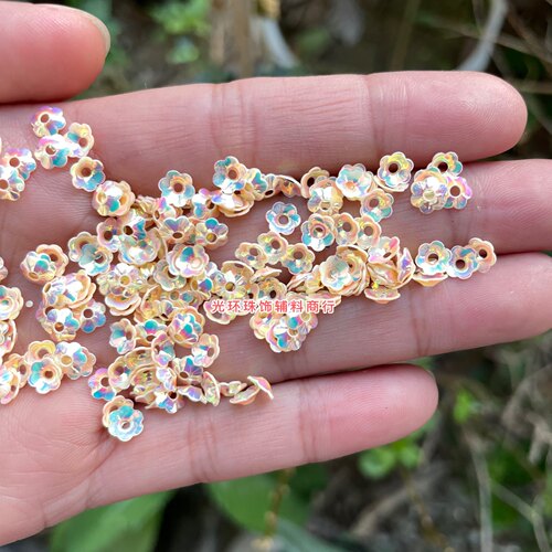进口材料金光杏粉色立体梅花亮片肉粉色5-10mm凹花闪片DIY饰品