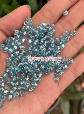 仿进口米珠 多尺寸2mm方孔银心彩浅蓝色米珠玻璃散珠DIY饰品631#
