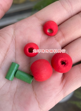 10mm14mm哑光红色圆形木珠子木质绿色管珠手工材料配件DIY饰品