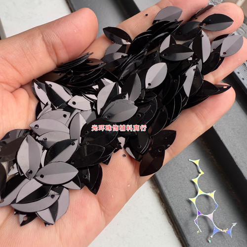 PET环保耐高温材质透明6*15mm马眼对折黑色亮片手工饰品树叶珠片