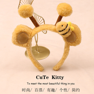 毛绒小熊耳朵发箍小蜜蜂卡通发卡搞怪洗脸拍照活动表演头饰品 新款