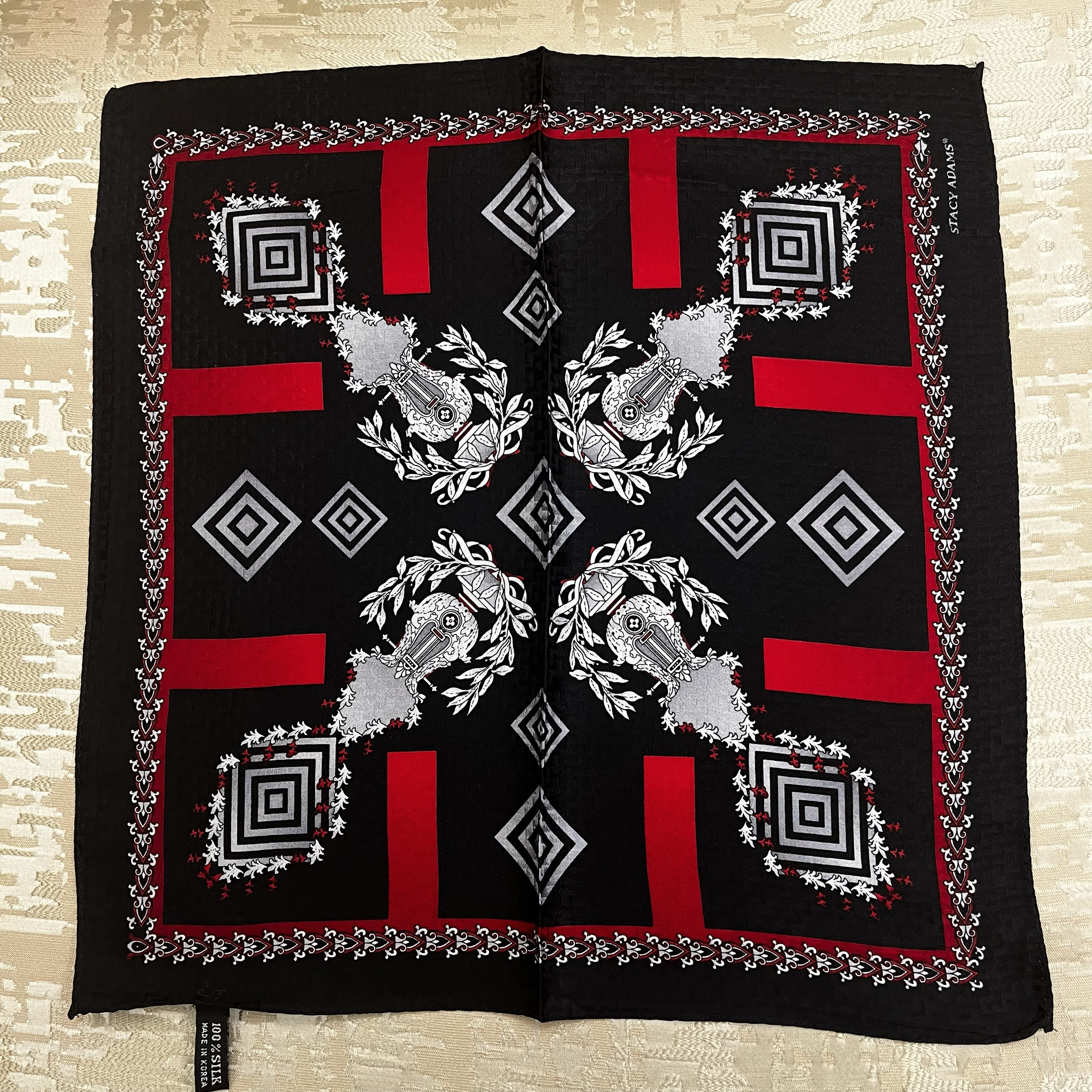 stacy adams真丝方巾丝巾100%真丝黑色红色花色丝巾