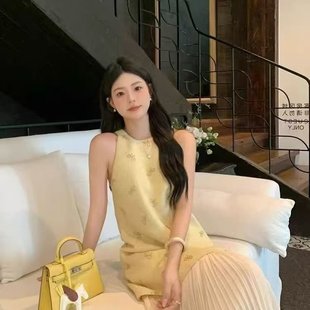 假两件小香风连衣裙女夏季 法式 轻奢高级感海边度假气质长裙到脚踝