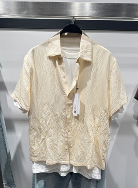 柜429！ZA26夏季新品男装 宽松花卉刺绣翻领短袖衬衫 4586624 082