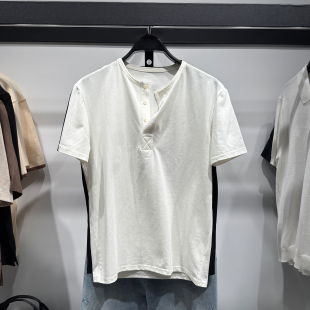 柜259!26夏新品 男装 棉质亨利衫宽松纽扣小开领短袖T恤 3665406