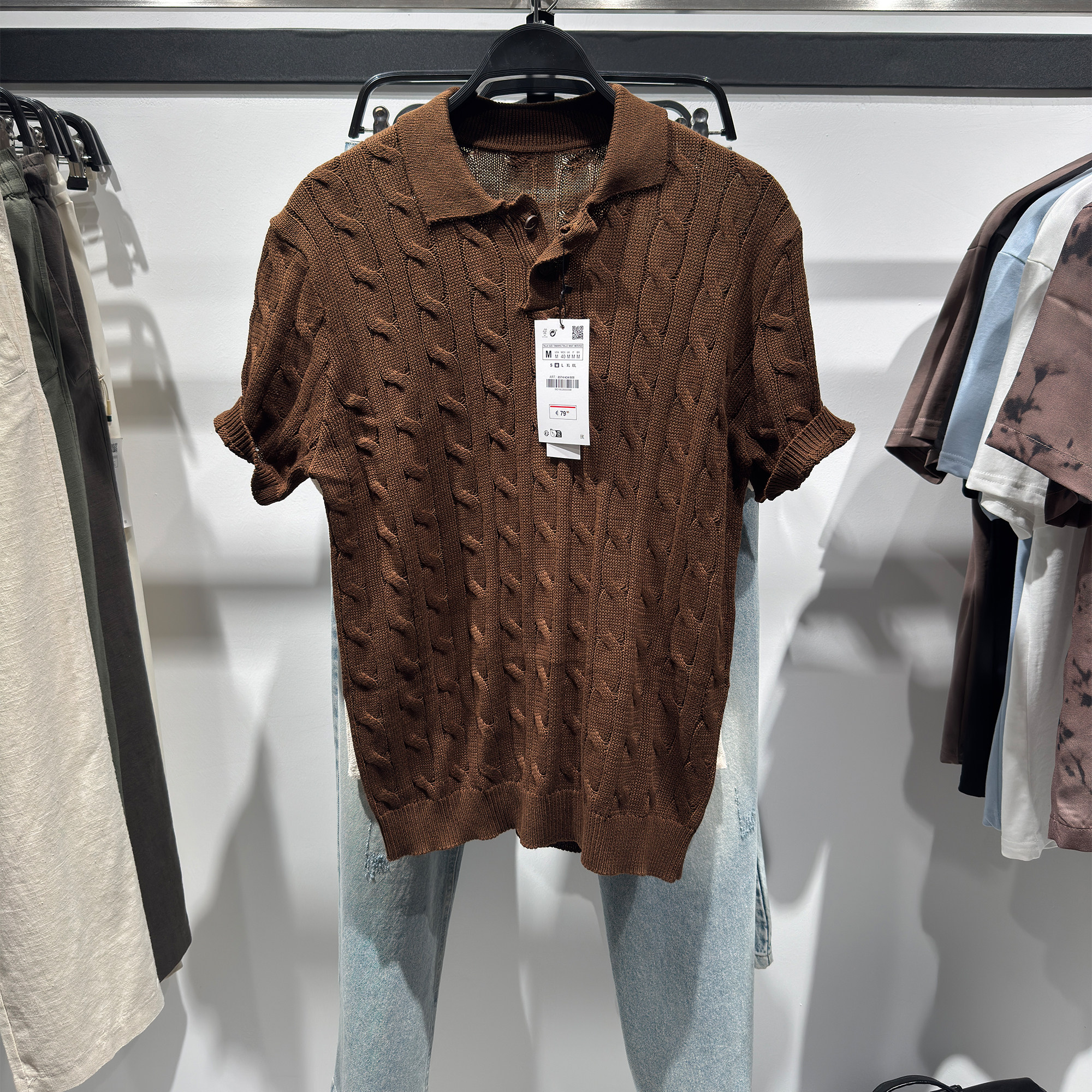 柜399！ZA夏季新品男装 编织纹理修身直筒针织POLO衫 6771404 717