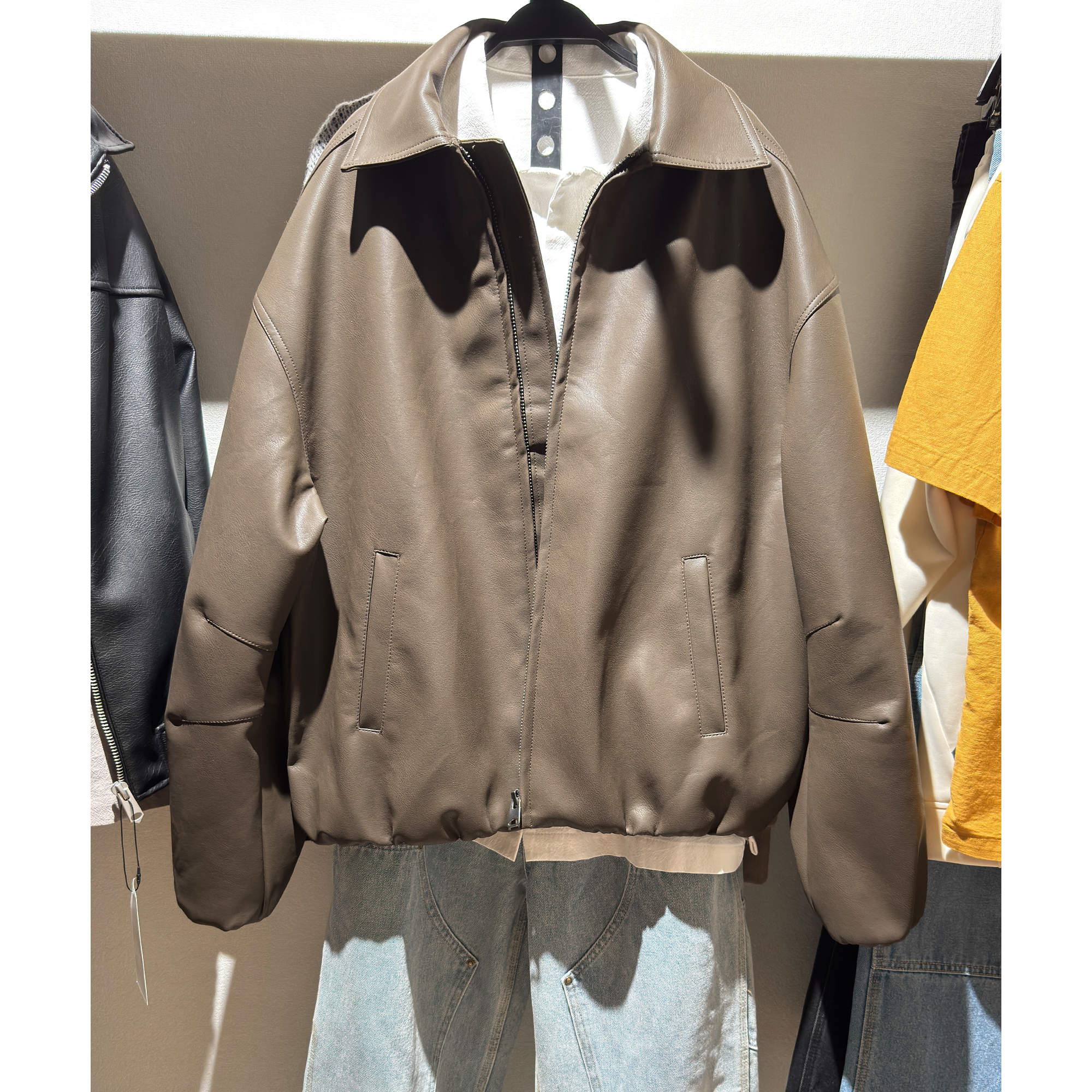 ZA男装翻领秋冬宽松仿皮皮衣夹克