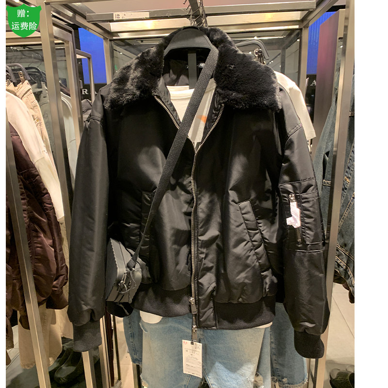 柜699！冬季男装拼接领口飞行员夹克ZA8281657 800男士棉服外套冬