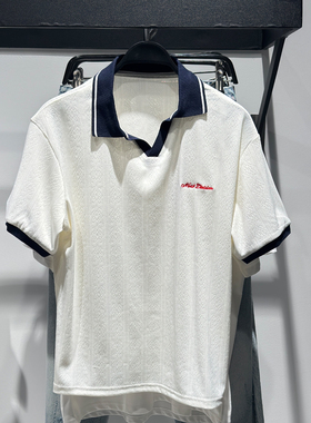 柜329！ZA夏季新品男装 宽松提花刺绣竖纹短袖POLO衫 4087809 080