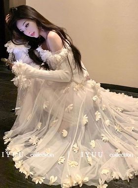 公主家217-2秋冬新款串珠流苏针织开衫+立体花朵半身裙两件套套装
