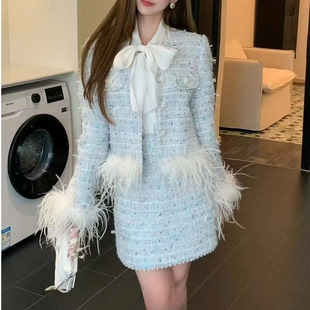 公主家6818气质小香风粗花呢夹棉外套 高腰短裙半身裙两件套装