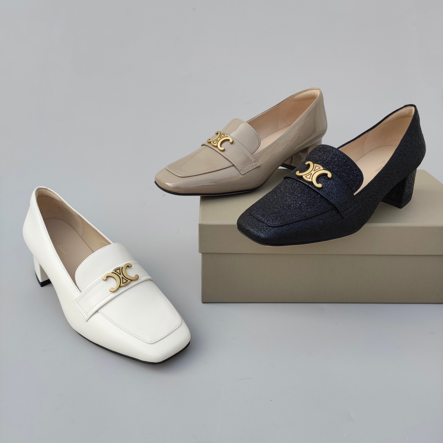 FEDERICA DI DONATO 新款方头粗跟单鞋女 百搭舒适乐福鞋