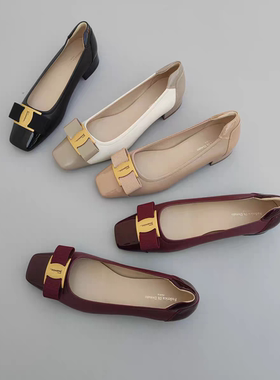 FEDERICA DI DONATO 方头蝴蝶结漆皮小香风单鞋 拼色真皮平底女鞋
