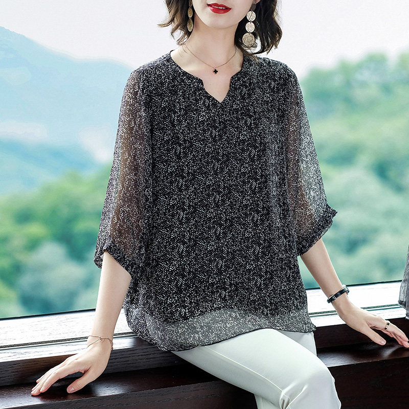 法式碎花洋气小衫女2023新款减龄时髦雪纺衫宽松大码名媛轻奢上衣