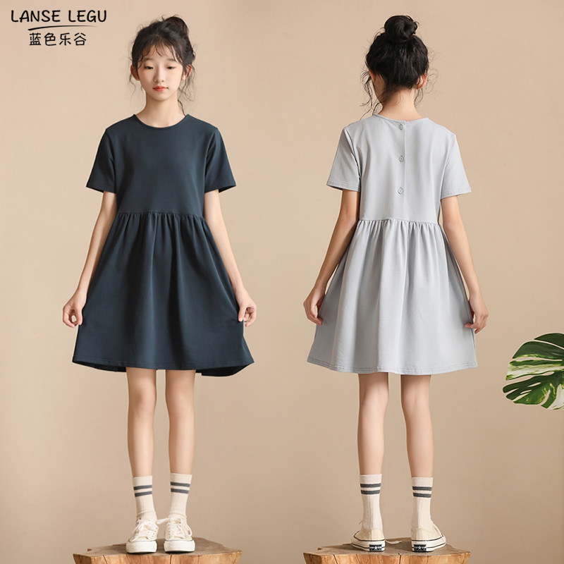 中大女童连衣裙2025新款韩版宽松简约学院风短袖裙子女孩短裙夏季