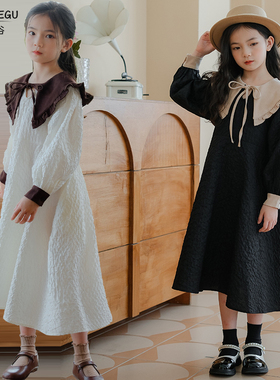 女童连衣裙2026春装新款时髦洋气公主裙娃娃领长袖儿童中长款裙子