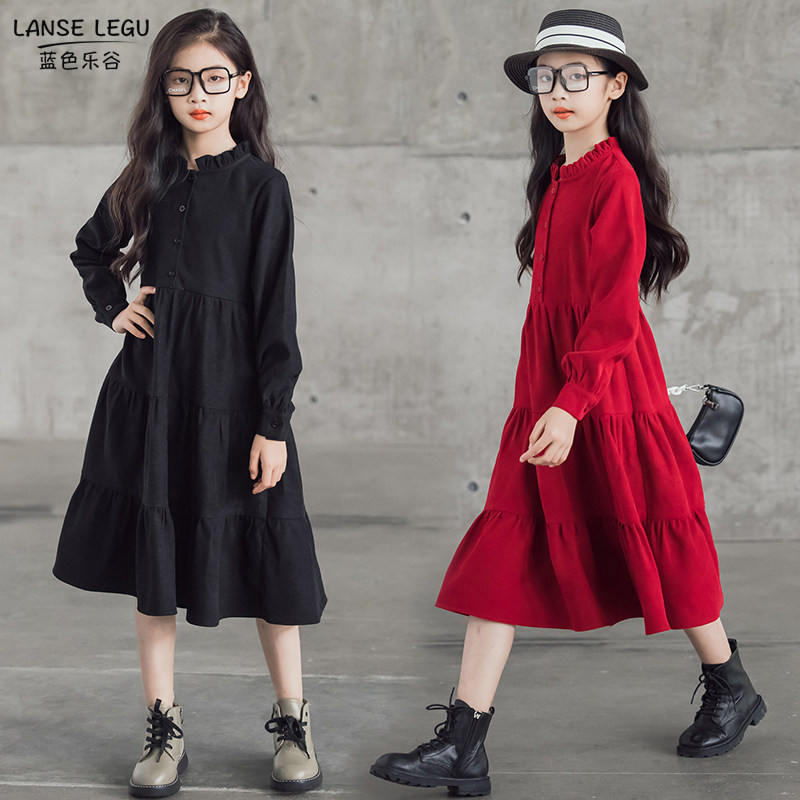 女童连衣裙2025春装新款中大童公主裙立领洋气甜美蛋糕儿童长裙子