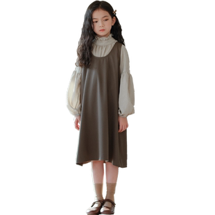 女童连衣裙2025春秋新款洋气中大儿童长袖衬衫森系背心裙两件套装