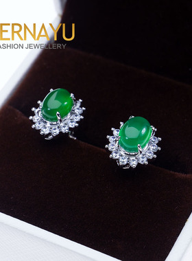 送奶奶翡翠绿色18kgp耳饰高级感轻奢设计感耳夹无耳洞送妈妈礼物