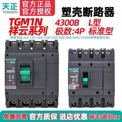 TENGEN天正TGM1N-63 125L250 400 630A塑壳断路器4P空气开关4300B