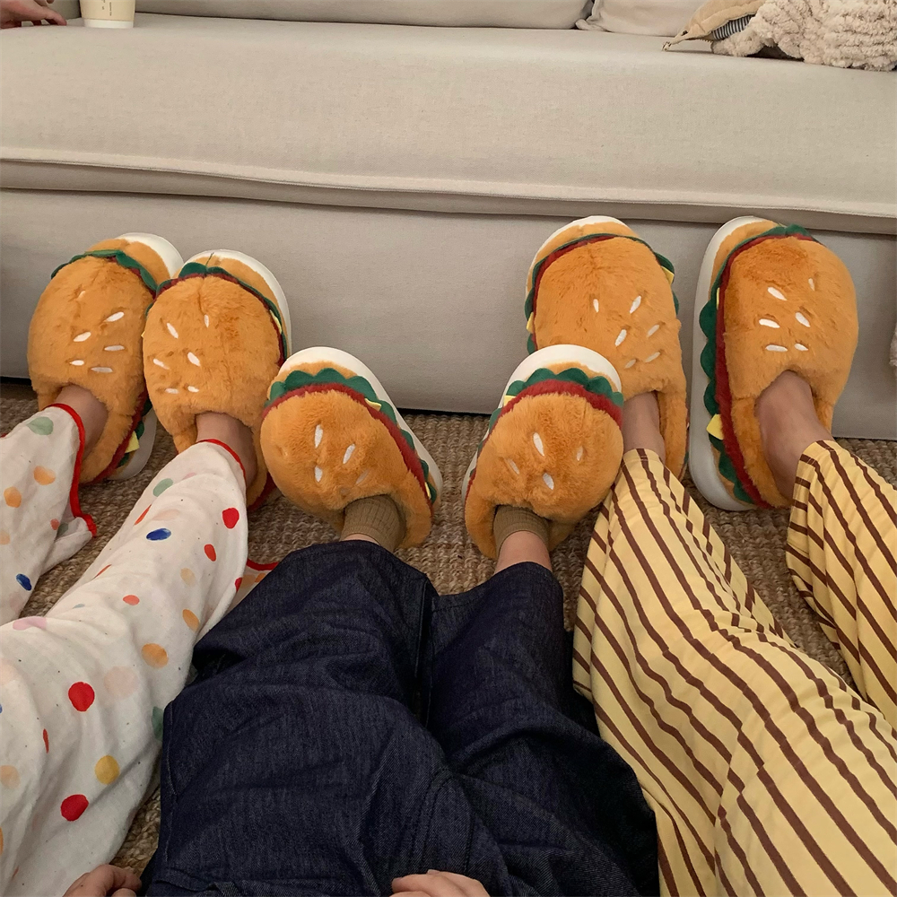 可爱汉堡薯条儿童一家三口棉拖鞋