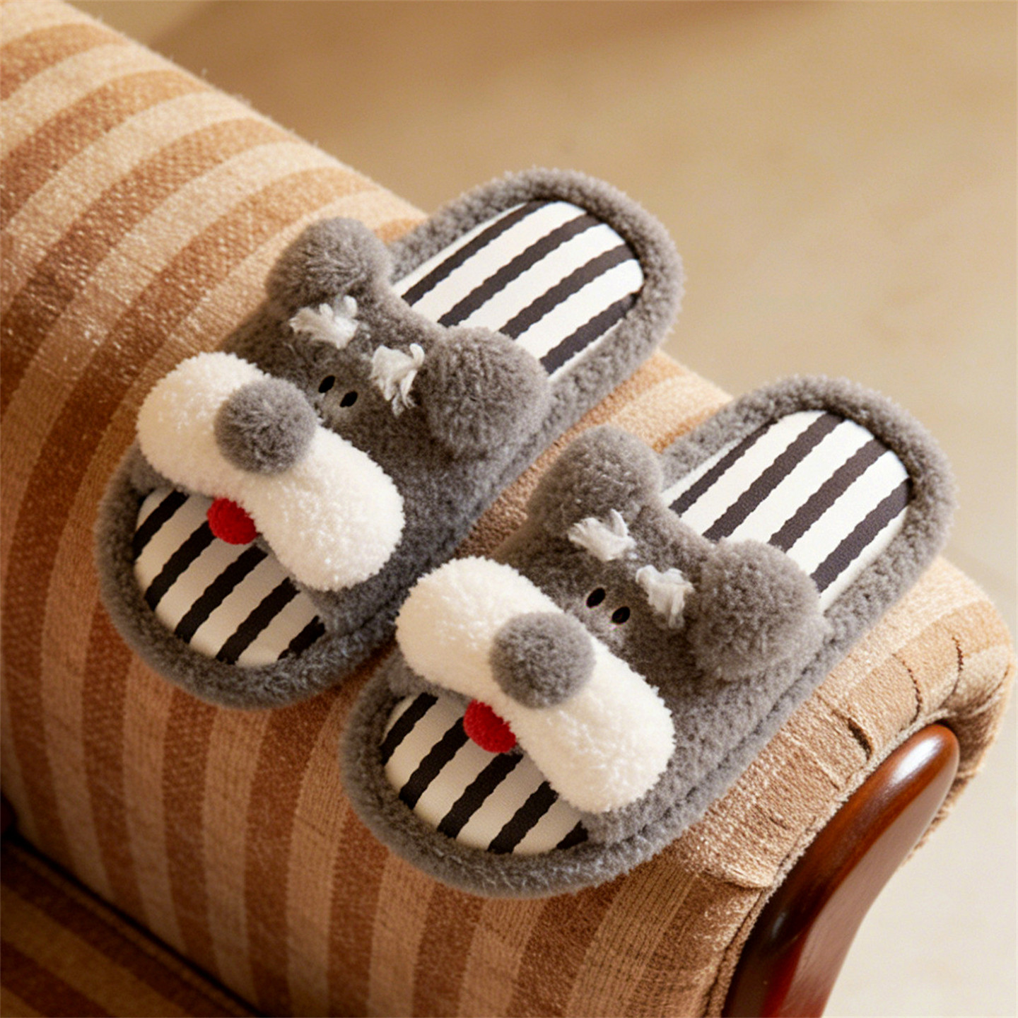 情侣软底可爱雪纳瑞小狗棉布拖鞋居家四季通用男女休闲防滑地板鞋