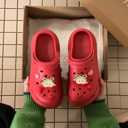 个性苹果番茄厚底增高洞洞鞋女夏