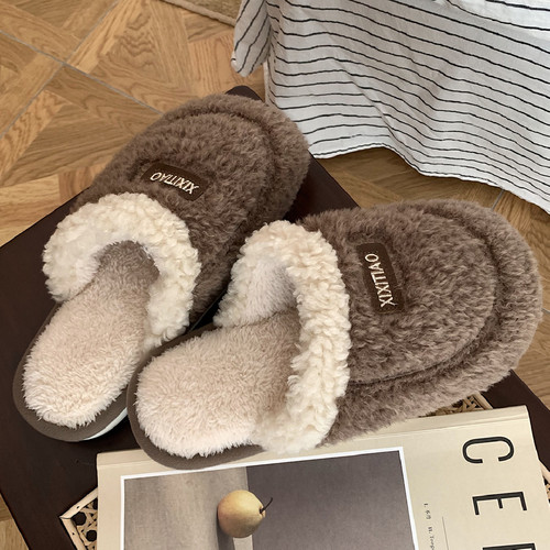 时尚复古冬季居家保暖包头棉拖鞋