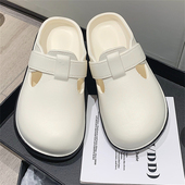 女夏外穿度假踩屎感平底勃肯鞋 休闲时尚 拼色防滑软底沙滩包头拖鞋