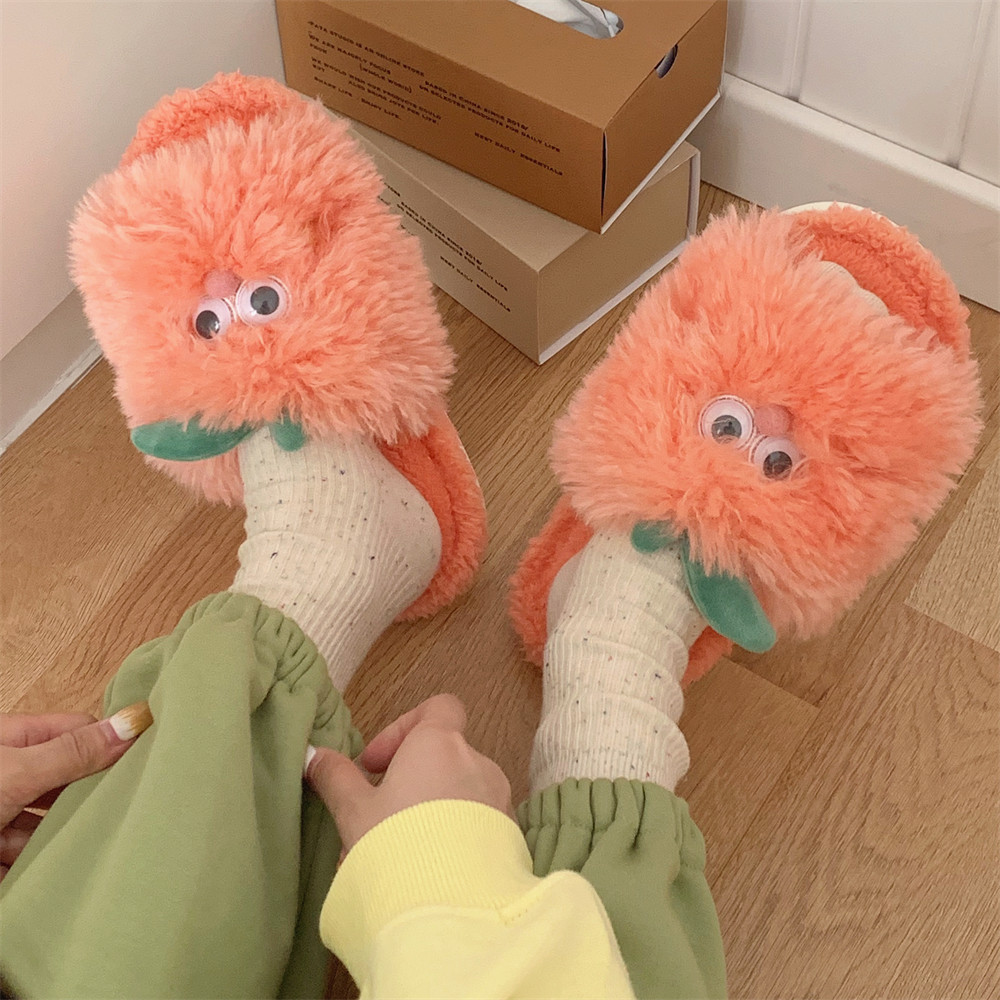 卡通橘子一字毛毛鞋女士秋冬少女心家居防滑保暖月子软底鞋棉拖鞋,女鞋,毛毛鞋,淘宝优惠券,粉丝福利购,淘宝优惠卷