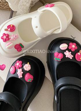 甜美少女心玫红色花朵鞋子花扣