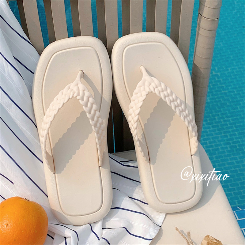 韩系简约风纯色麻花辫夹脚凉拖夏季学生外穿防滑百搭沙滩人字拖女,女鞋,人字拖,淘宝优惠券,粉丝福利购,淘宝优惠卷