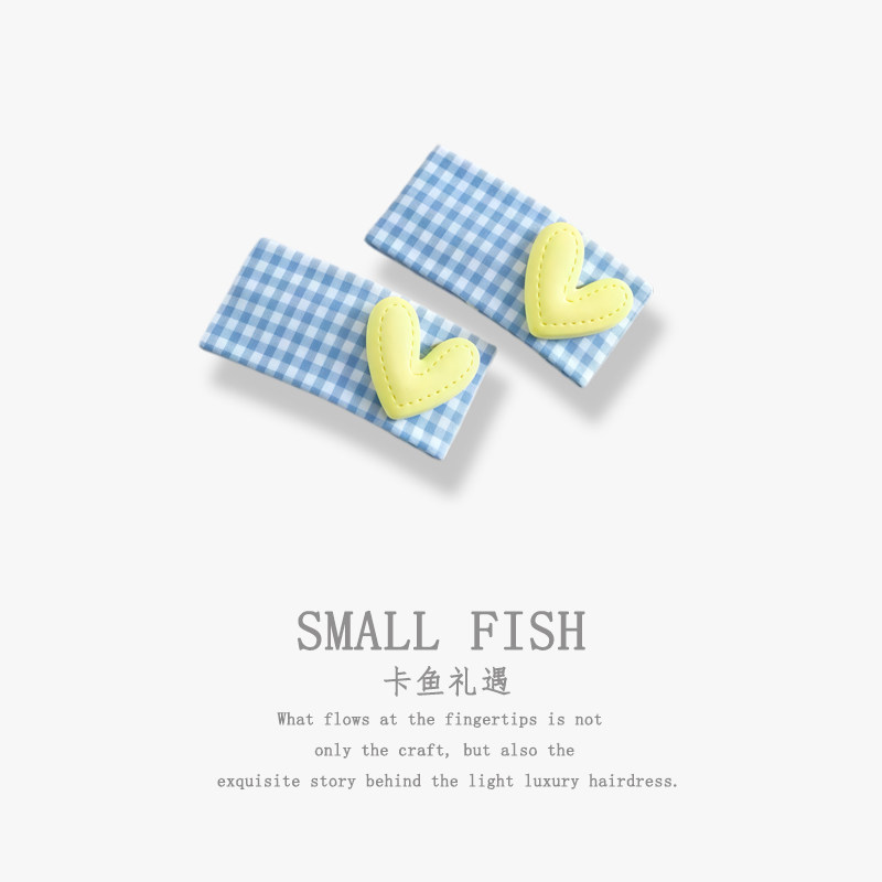 新款格子爱心简约对夹发夹女布艺零钱包造型小巧可爱发饰