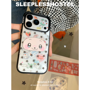 艺术家联名款 ninini 可爱喵喵头diy透明贴纸贝贝壳适用iphone17pro苹果16手机壳15原创保护壳 失眠招待所