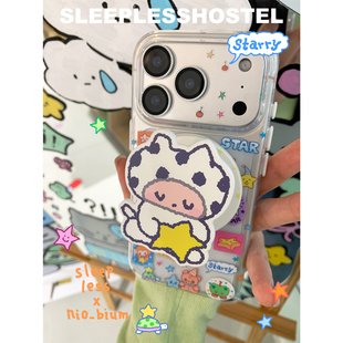 失眠招待所 X ninini “星星nio的小世界”联名款可爱透明磁吸支架适用iphone17promax苹果16/15手机壳原创