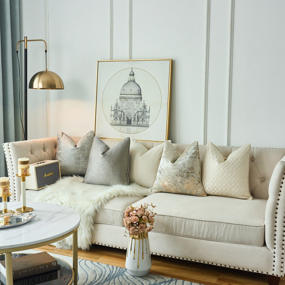 涤纶新中式复古轻奢抱枕套多色单面高精密提花奢华靠枕抽象新古典