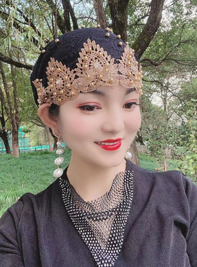 弹力松紧蕾丝钉珠包头帽