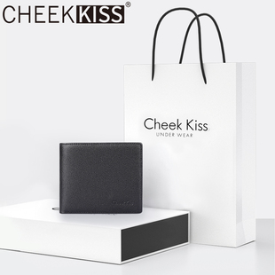 CheekKiss男士钱包2024新款高档真皮短款牛皮钱夹送男友老公爸爸