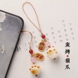 菩提根炭烧猫爪 招财猫手机链 挂绳吊坠手机壳钥匙扣挂件