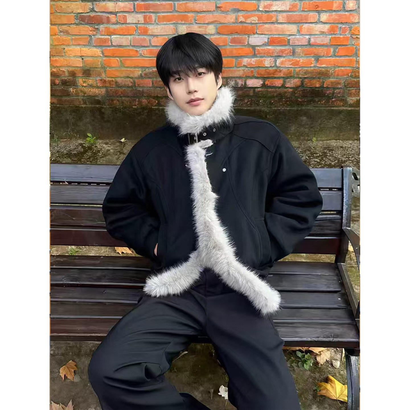 座山雕麂皮绒皮毛一体外套男冬季加厚加绒毛领棉服立领哈灵顿夹克
