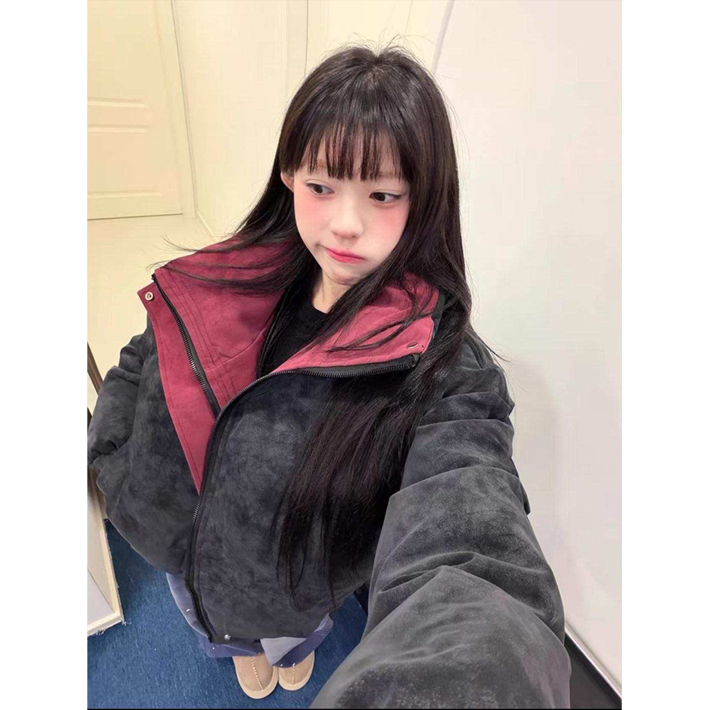 【全场五折】扎染PU皮立领棉服潮