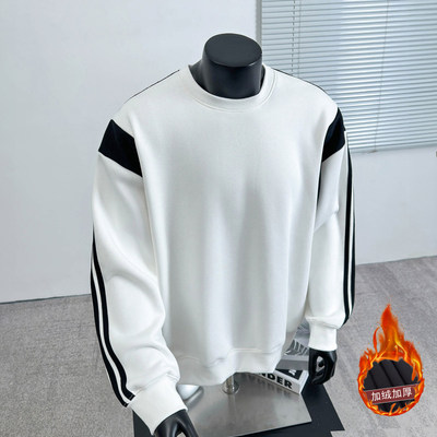 全棉重磅500克美式圆领卫衣男秋冬小领口硬挺长袖t恤加绒厚打底衫