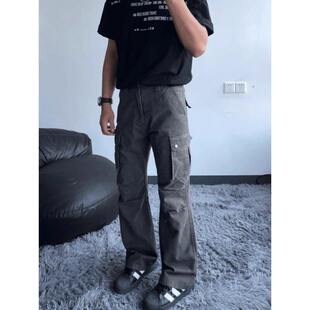 灰绿色牛仔长裤男夏季cleanfit美式复古微喇工装裤高街显瘦直筒裤