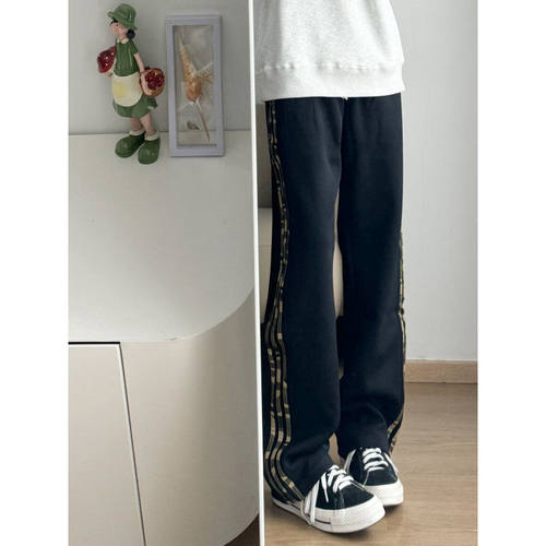 f2ocus迷彩条纹裤子男2025款美式高街复古重磅卫裤直筒运动休闲裤