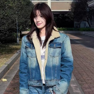 加厚保暖座山雕毛领棉衣外套 冬季 灰色美式 复古连帽毛呢棉服男女款