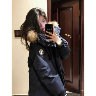 藏青色短款派克羽绒棉服男女冬季加厚保暖毛领外套连帽情侣棉衣潮