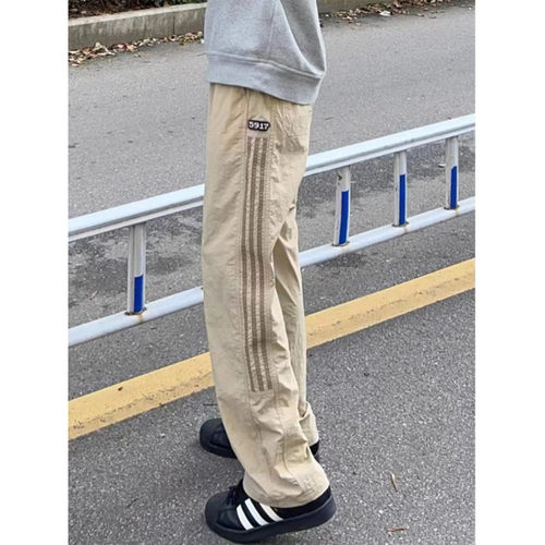 条纹裤子夏季直筒速干休闲运动裤