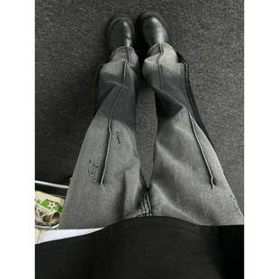 巴黎bootcut弯刀牛仔裤男春季美式高街渐变cleanfit微喇直筒裤子