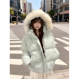 美式高街大毛领连帽派克棉服男款冬季加厚棉衣高级感短款皮衣外套