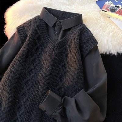 假两件针织衫毛衣男冬内搭打底衫